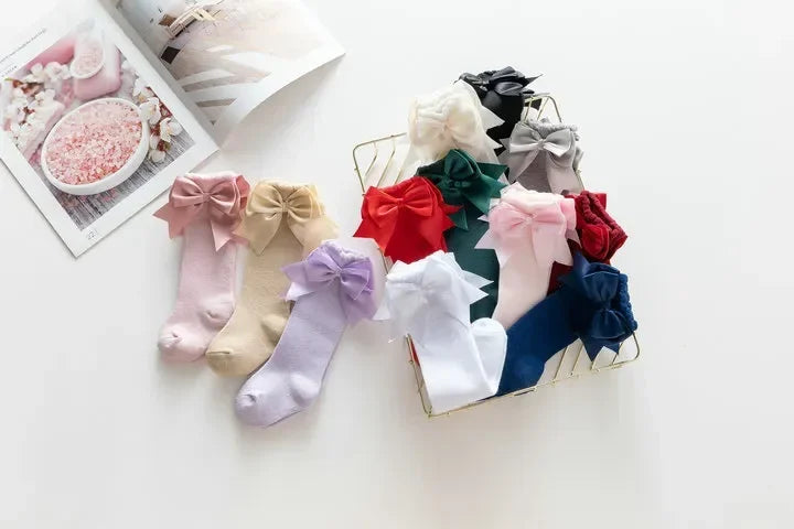 Kids Knee High Socks Baby Girls Cotton Socks Big Bow