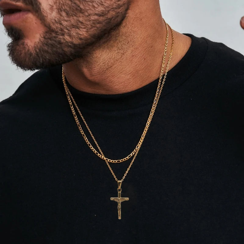 Jesus Cross 18k Gold Plated Stainless Steel Pendant