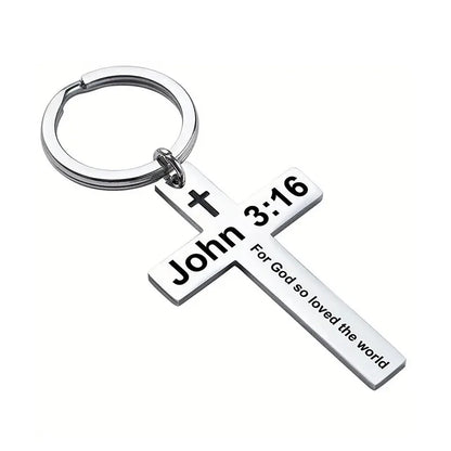 Cross Pendant Keychain Stainless Steel