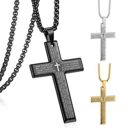 Christian Bible Cross Chain Necklace Steel