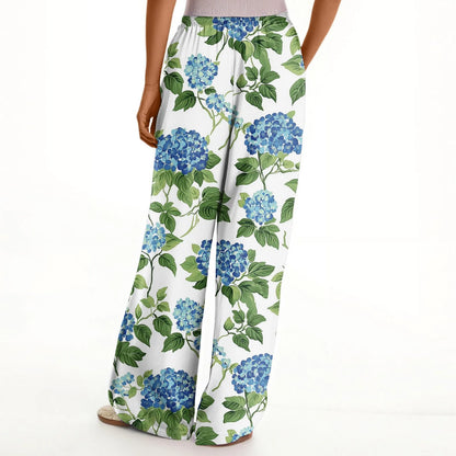 floral print loose wide-leg pants with elastic waist