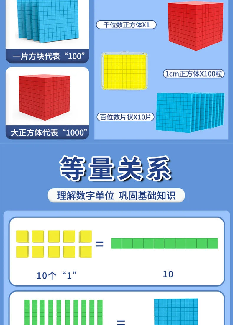 Kid Base Ten Blocks for Maths montessori