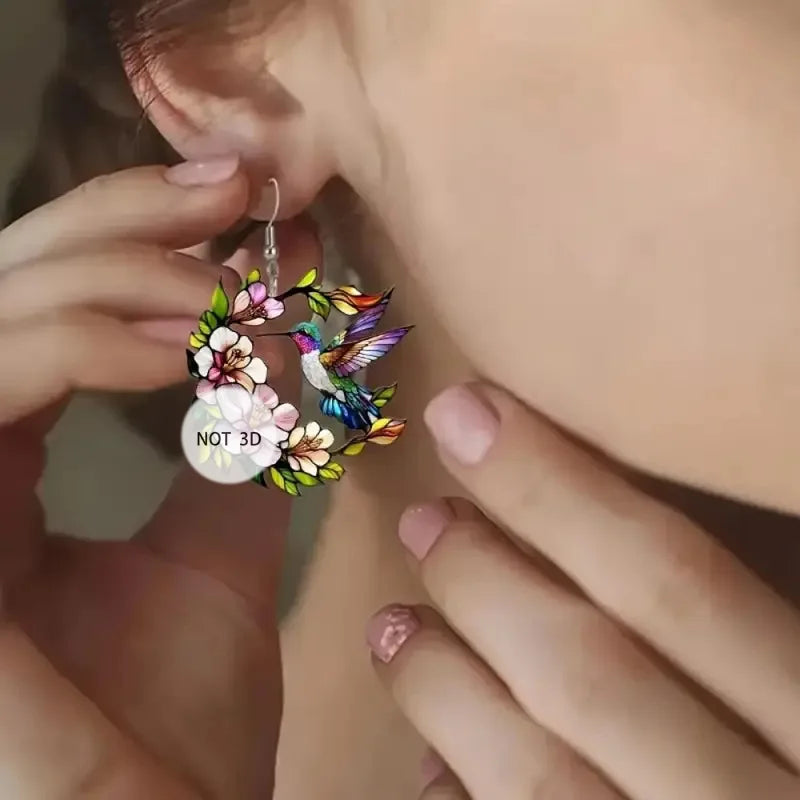 2D Acrylic Hummingbird Earrings