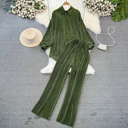 Fashion New Women Solid Casual Loose Two Pieces Set