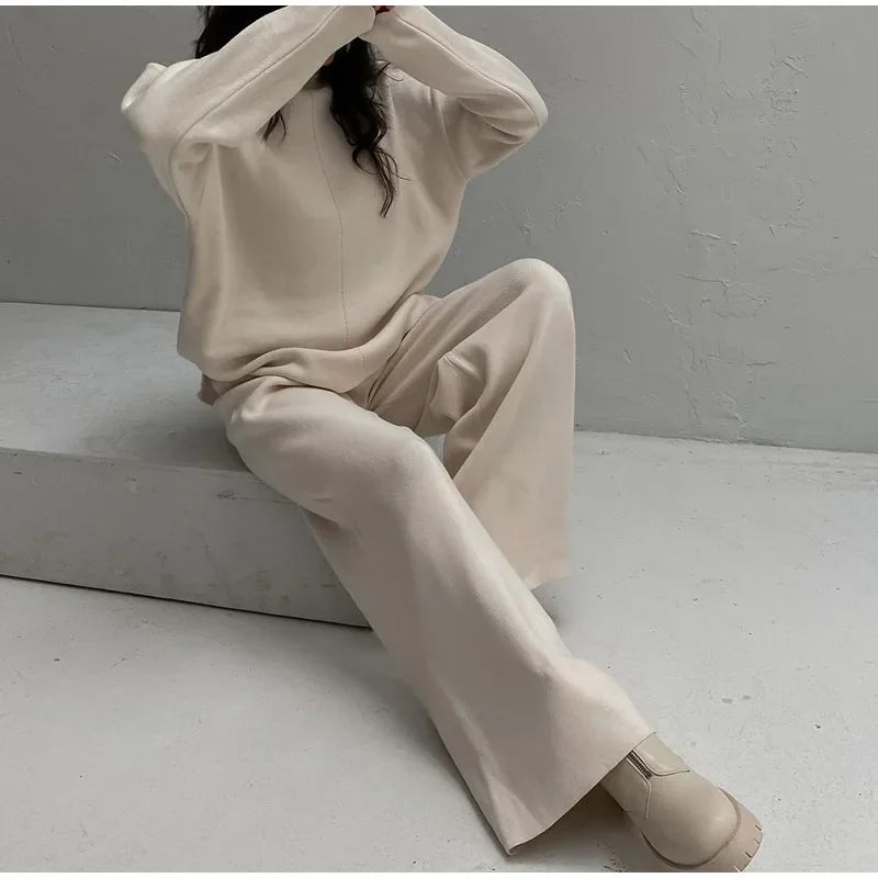 Split Turtleneck Women  sweater and Wide Leg Pants