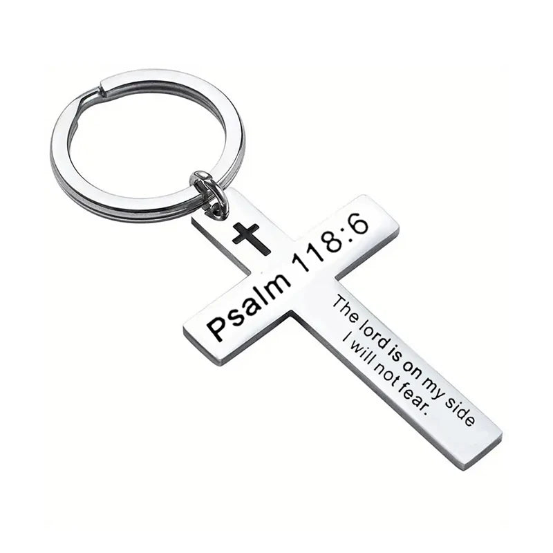 Cross Pendant Keychain Stainless Steel
