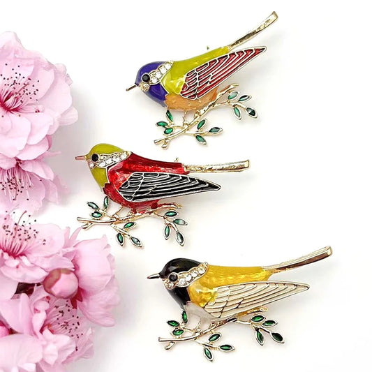 Multi Color Rhinestone Enamelled Bird broach