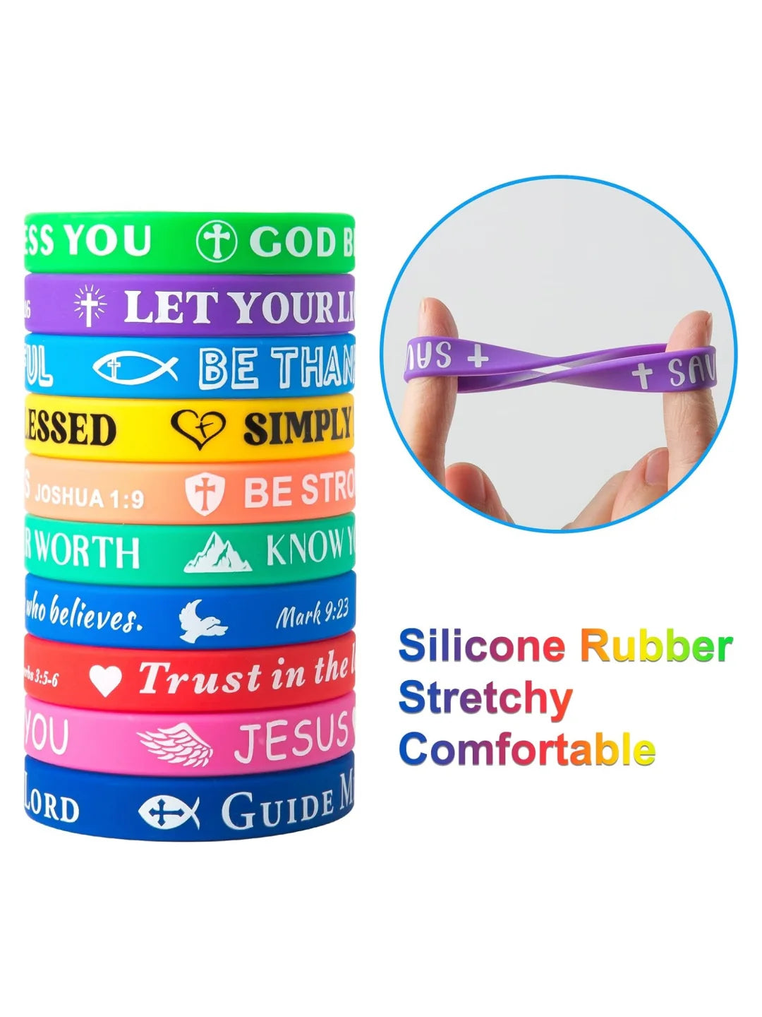 20/30/40pcs Silicone Bracelets Bulk christian bible verse
